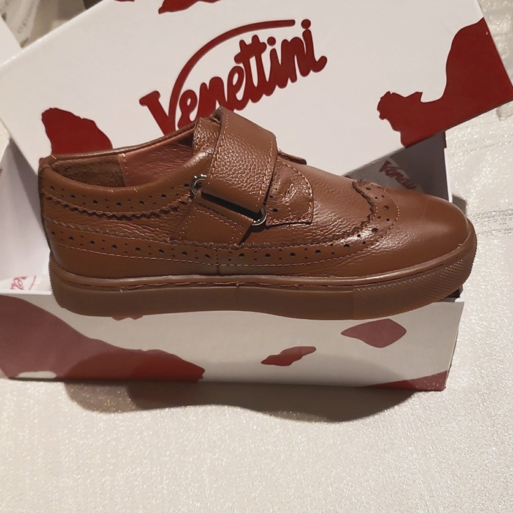 Venettini NEW Dakota Kids Leather Hook-N-Loop Sneaker Dress Shoe SlipOn Handmade - Picture 3 of 13